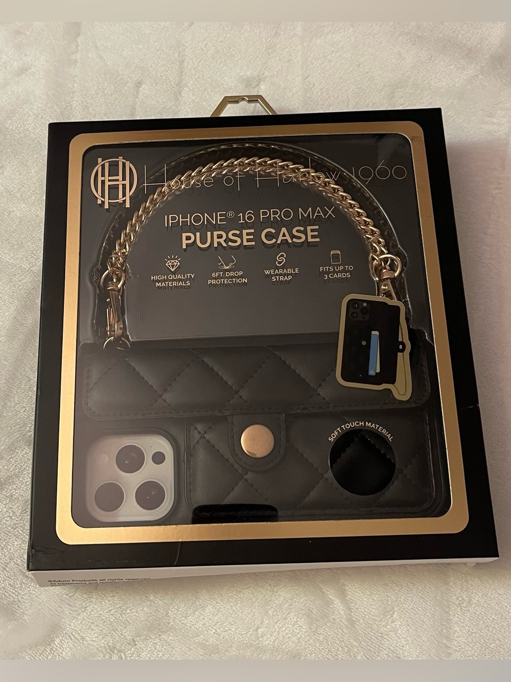 House of Harlow 1960 Black Quilted Purse Case with Gold Chain Strap
